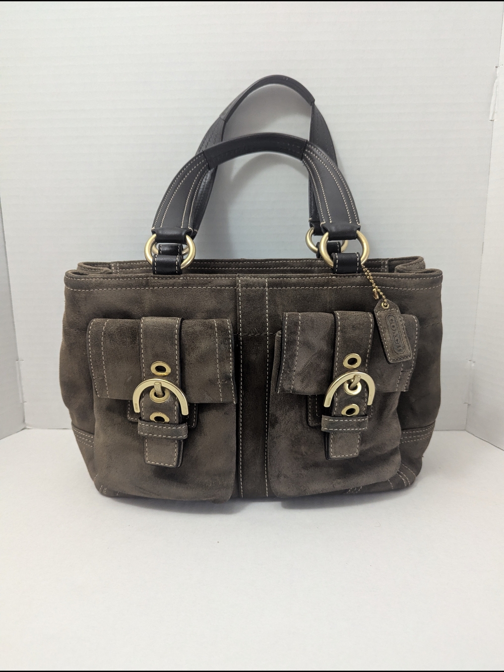 Vintage COACH Soho Women's Brown Suede Buckle Flap Satchel Bag E05S-8A22